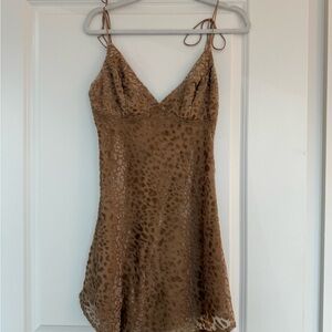 Brown Leopard Satin Slip Dress